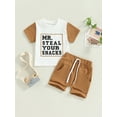 thumbnail image 3 of Elippeo Toddler Boy Summer Clothes 6 12 18 24 Months 3 4 Years Letter Print Short Sleeve T-Shirt with Solid Color Shorts 2Pcs Outfit, 3 of 10