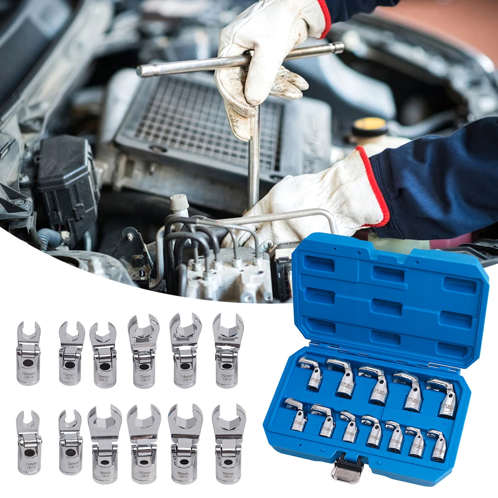BIBABLYKE Flare Nut Wrench Spanner Car Service Set Rotation Jaw Secure Grip for Brake Line, Mechanic Workshop Automotive Hand Tool