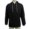 thumbnail image 7 of Men's Cotton Linen Shirts Long Sleeve Half Button Drawstring Hooded Cardigan Solid Color Summer Casual Beach Vacation Wear Black XXL, 7 of 7