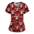 thumbnail image 3 of Xfvqtps Christmas Scrub Tops for Women Soft V-Neck Scrubs Comfortable Lightweight Nursing Uniforms Christmas Printed Short Sleeve Protective Top Working Uniforms with Pockets Multicolor, 3 of 4