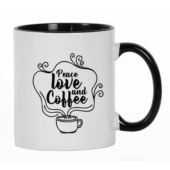 Inkdotpot Peace Love And Coffee Funny Novelty11 OzCeramic CoffeeMugsGift For Friends Best Friend Coffee Lover Mug-Black