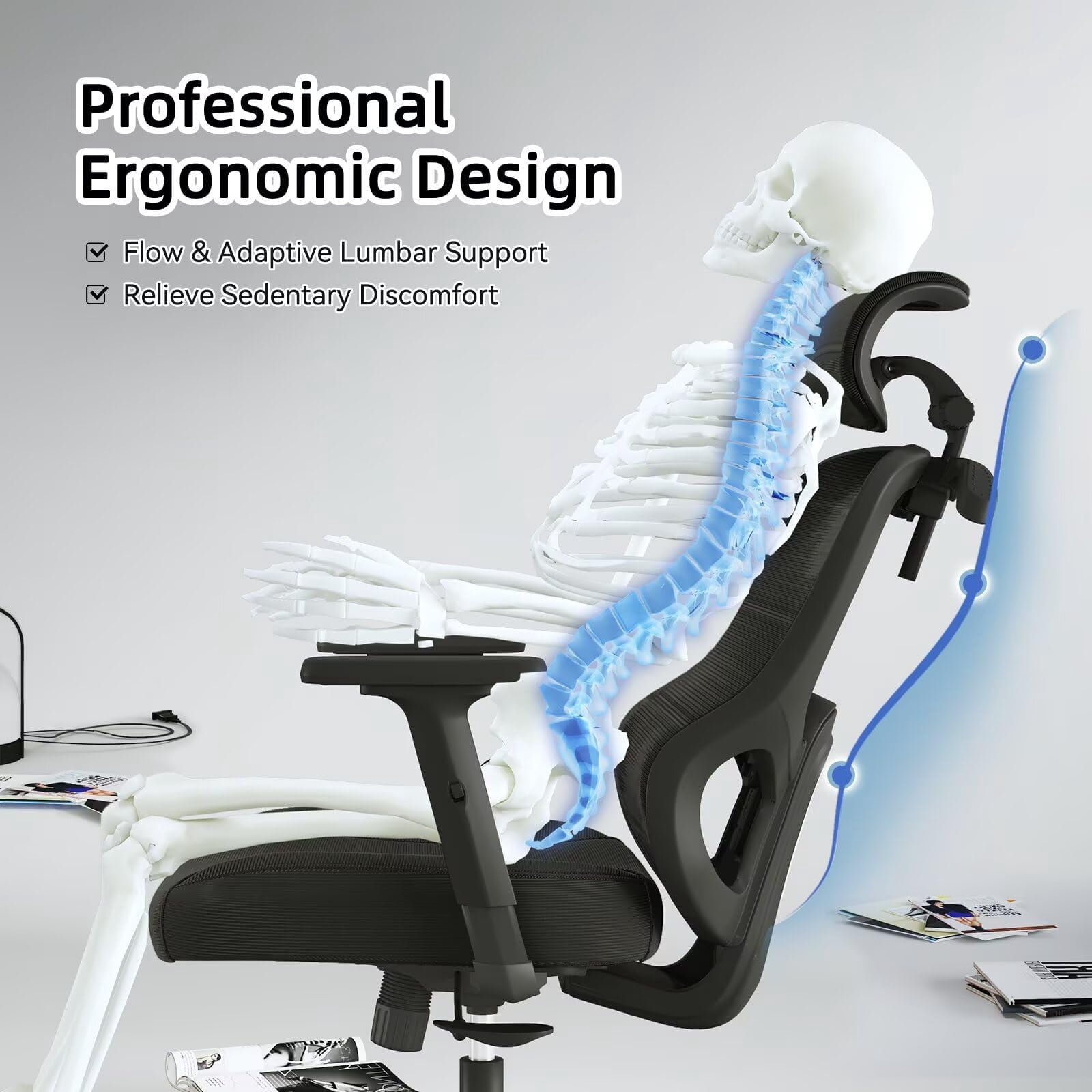 Ergonomic Office Chair With adjustable Lumbar Support, Breathable Mesh, Rotating tilt Lock, Black
