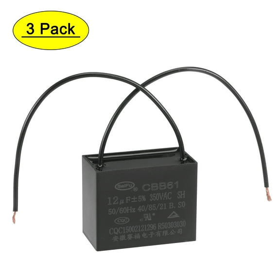 Uxcell 12uF 350V AC 2 Wires CBB61 Ceiling Fan Capacitors 3 Pack