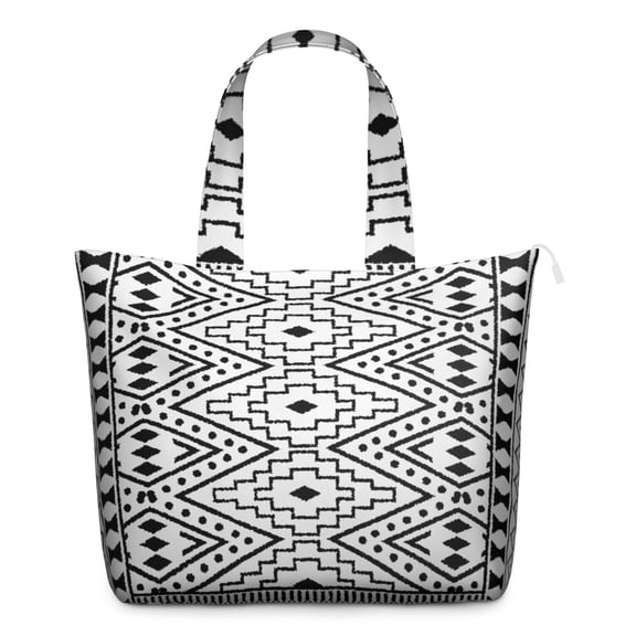 Abstract Geometric Vintage Travel Tote, Large Capacity Zippered Weekender Bag with Lightweight Design, Retro Style for Gym