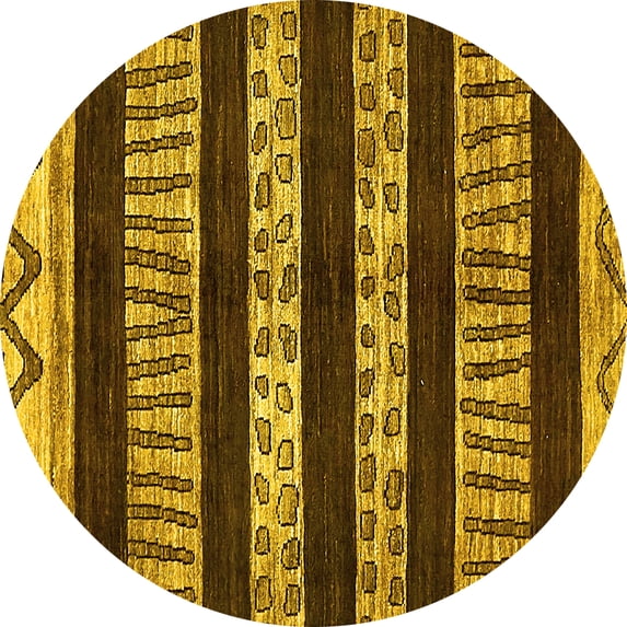 Ahgly Company Machine Washable Indoor Round Abstract Yellow Modern Area Rugs, 6' Round