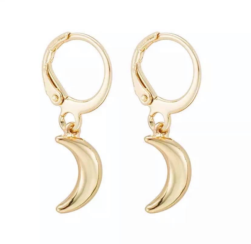 Gold Moon Dangle Huggie Earrings for Women