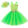 thumbnail image 3 of Vestido de tul con tutú de hada verde para niñas, para fiesta de cumpleaños infantil, disfraz de elfo de hada de las flores con alas de mariposa, vestidos de tul para niñas, 3 of 5