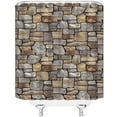 thumbnail image 3 of Brick Wall Shower Curtain Vintage Brown Gray Stone Rocks Rustic Country Retro Geometric Wall Square Shaped Bathroom Home Curtain with Hooks,70" Wx70 H, 3 of 6