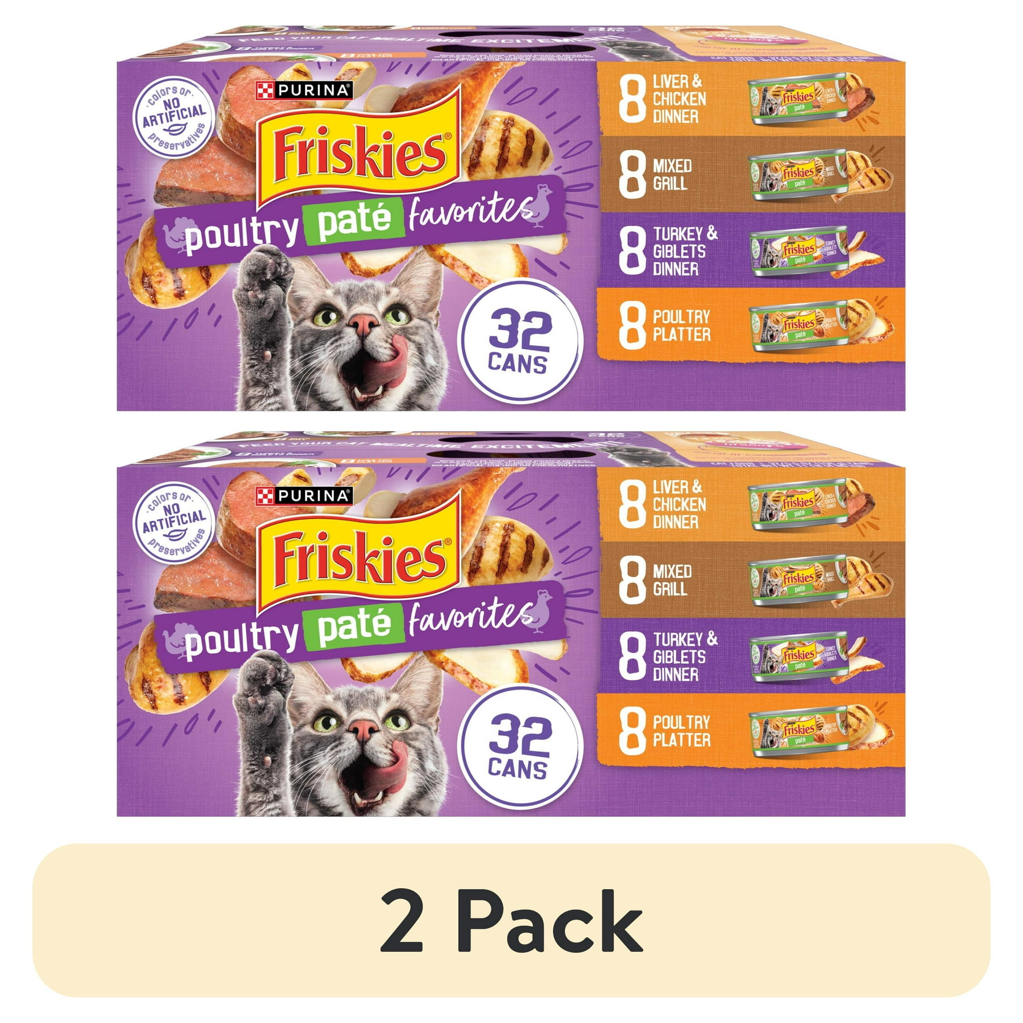 (2 pack) Purina Friskies Poultry Favorites Pate Wet Cat Food Variety Pack, 5.5 oz Cans (32 Pack)