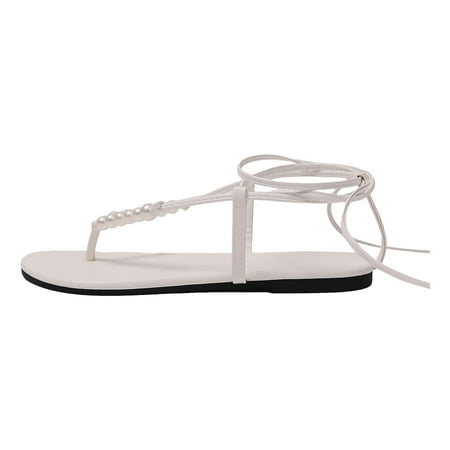 

Jungdeepe Ladies Summer Retro Pearl Solid Colour Beach Outwear Strappy Flat Bottom Large Size Sandals Casual Sandals for Women Summer Slip on Shoes for Women Sandals Rubber Sandals for Women under 10