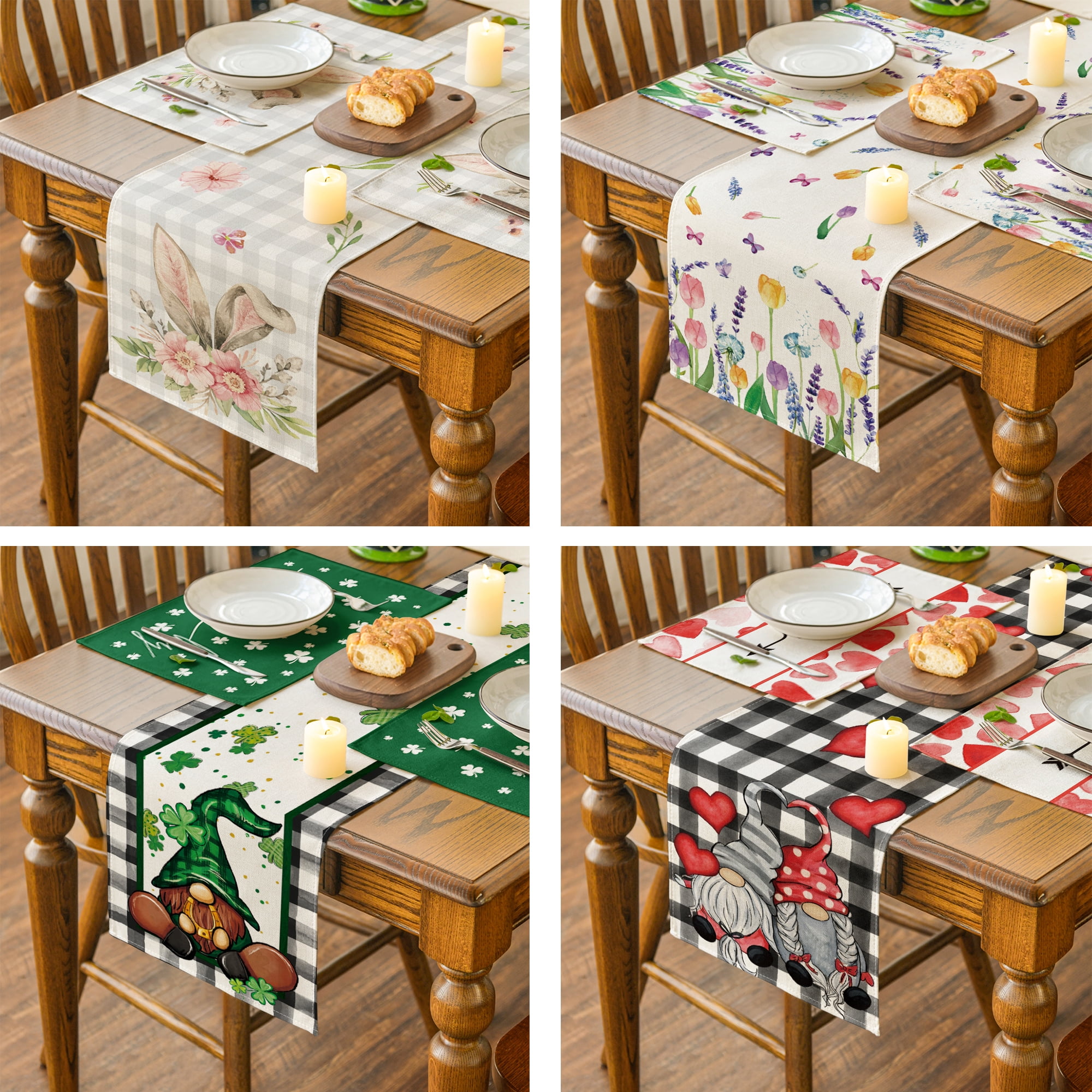 Smile All Seasons Seasonal Decorative Set of 12 Table Runner for Dining Table 13 x 72 Inch, Farmhouse Kitchen Dining Room Decoration