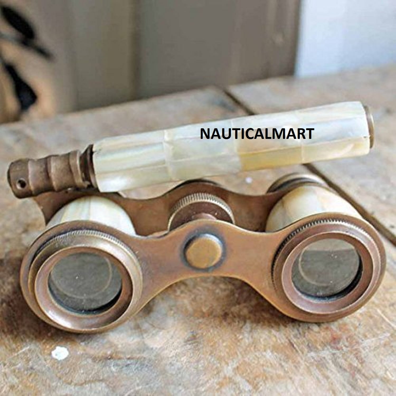 Nautical Brass Binocular Marine Mother of Pearl Binocular With Leather Box 