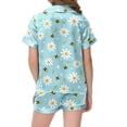 thumbnail image 4 of Gelikeya Pajamas Set Bee Festival Button Down Satin Short Sleeve Top and Shorts Set World Bee Day Nightgown Loungewear (Kids, 018-Light Blue, 8-9 Years), 4 of 5