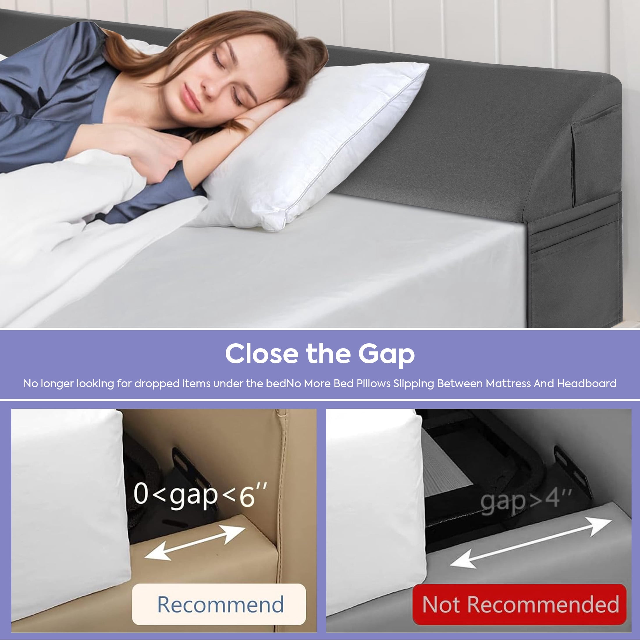 MOONORAH Queen Wedge Pillow Headboard/Bed Wedge Pillow for Headboard/Bed Gap Filler/Headboard Pillow,Pillow Wedge for Headboard Gap(0-6"),Stop Loosing Your Pillows,Phone(Gray 60"x10"x6")
