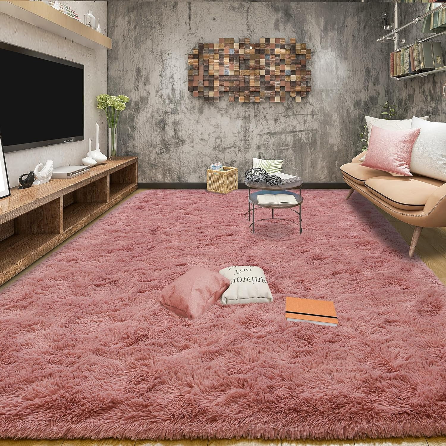 Lochas Soft Plush Fluffy Rugs Modern Indoor Shaggy Area Rug for Bedroom Living Room Home Decor Floor Carpet,5'x8',Blush Pink