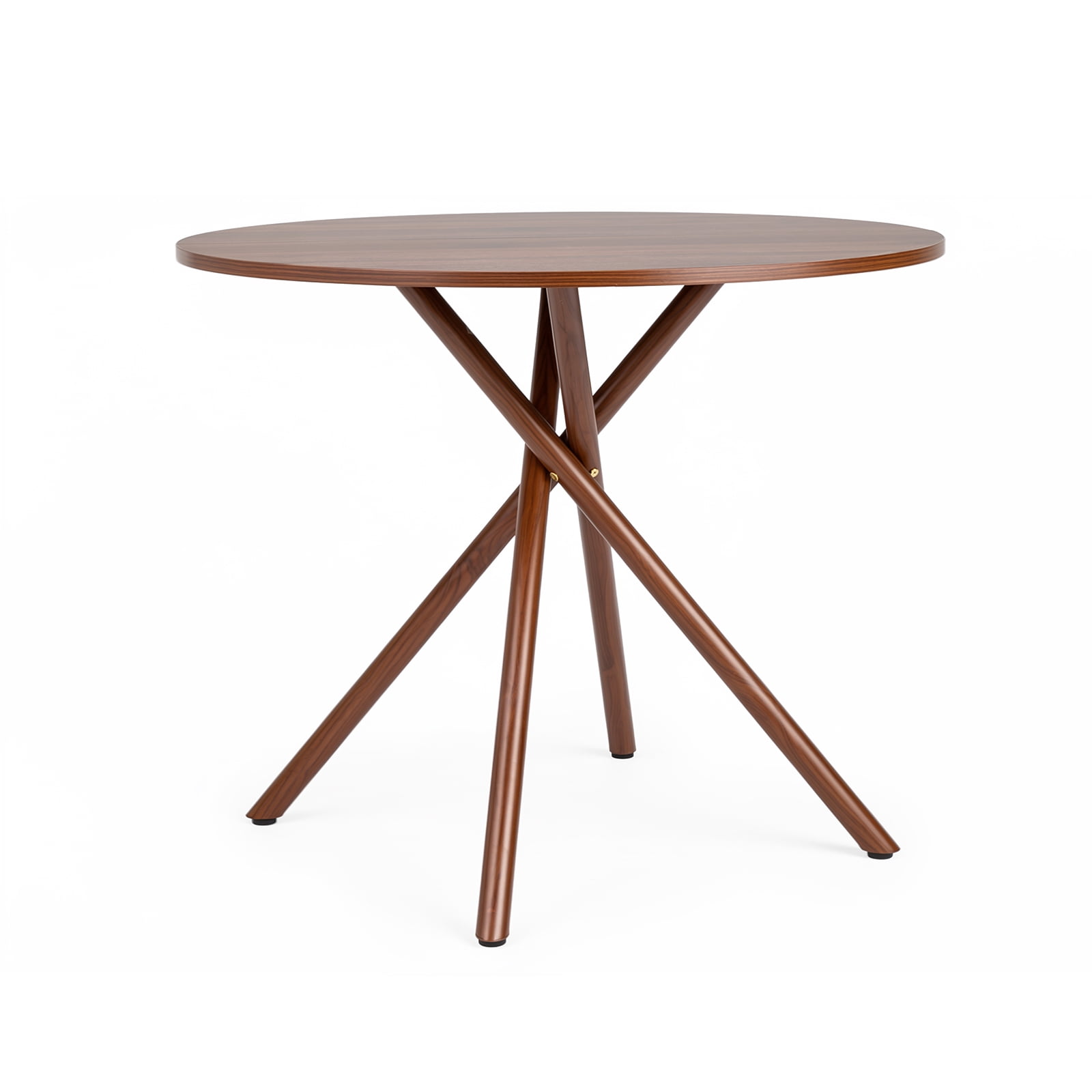 37.4 Inch Round Dining Table for 4-6 People, Cross X Metal Leg Kitchen Dinner Table with Adjustable Foot Pads, Easy Assembly Small Space Dining Room Table, Walnut