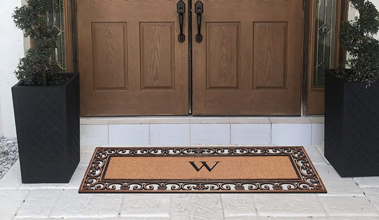 A1 Home Collections Outdoor Paisley Monogrammed W Doormat, Bronze/Black, 47.25 in x 17.71 in