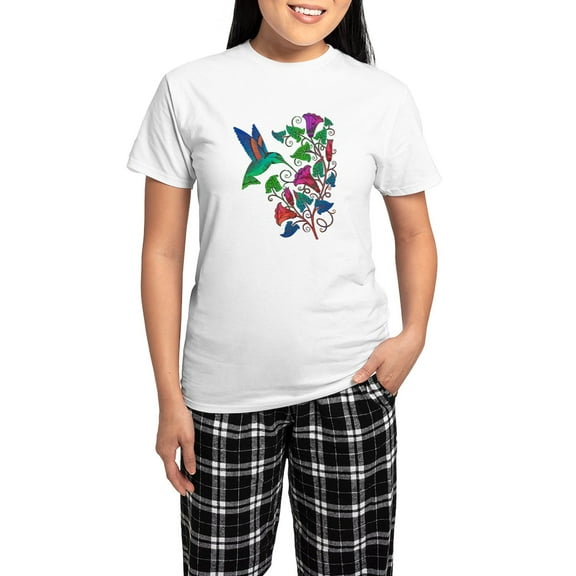 CafePress - Rainbow Hummingbird On Trumpet Vine Women's Light - Women's Short Sleeve Print T-Shirt and Pants Light Cotton Pajama Set