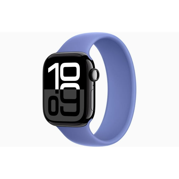 Restored Apple Watch Series 10 GPS + Cellular 42mm Jet Black Aluminium Case with Periwinkle Solo Loop - Small Band (Refurbished)