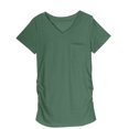 thumbnail image 5 of MIUOWANP Short Sleeve T-Shirt Women's V-Neck Pocket Pleated Solid Color Top Size M(6)Green, 5 of 7