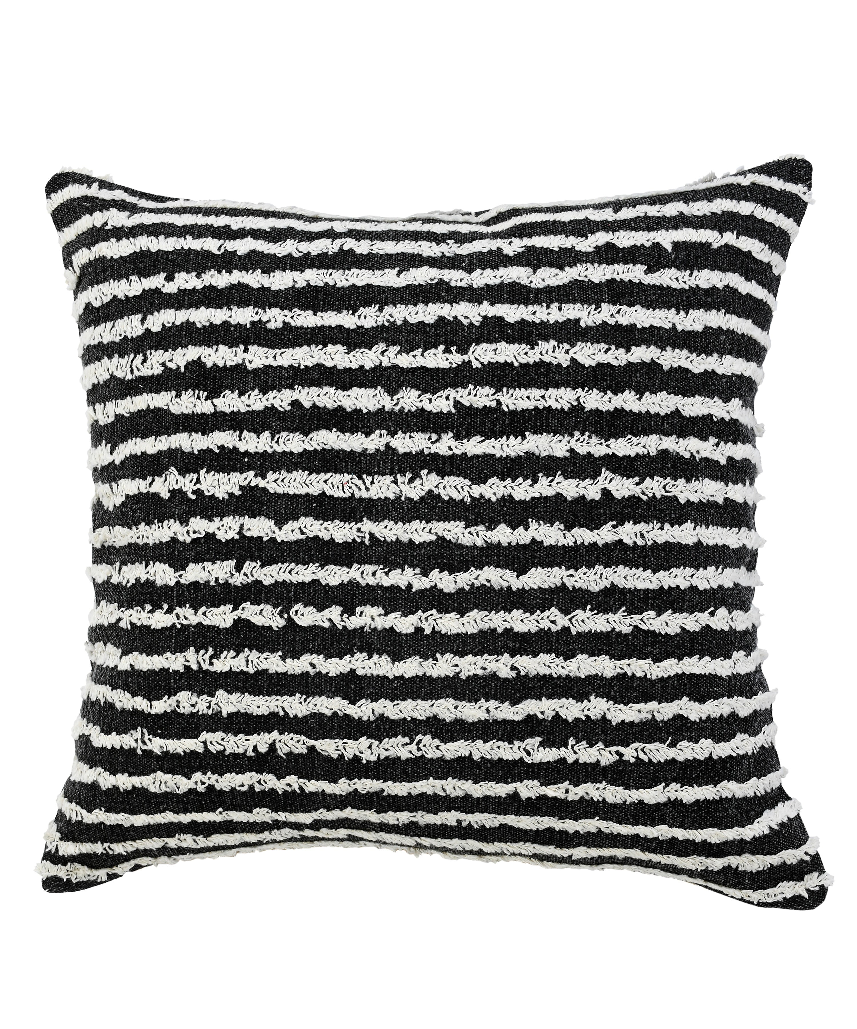 Harlow Hill Xia 20" x 20" Striped Cotton Adult Decorative Feather Filled Pillow, Black/Natural