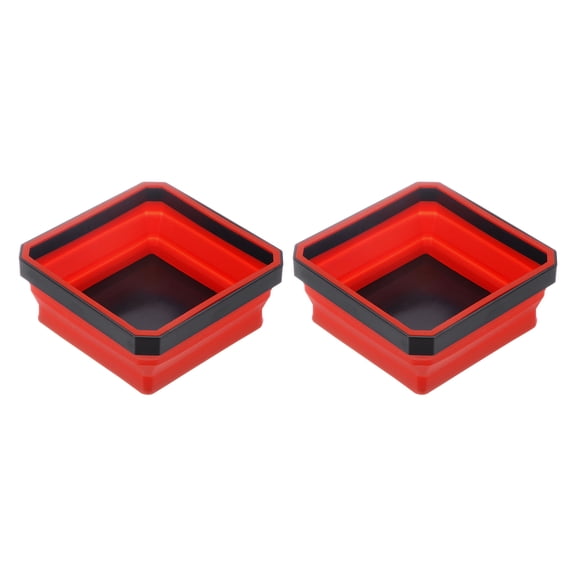 2Pcs Collapsible Magnetic Parts Tray Foldable Tool Trays Square Small Metal Parts Organiser Red