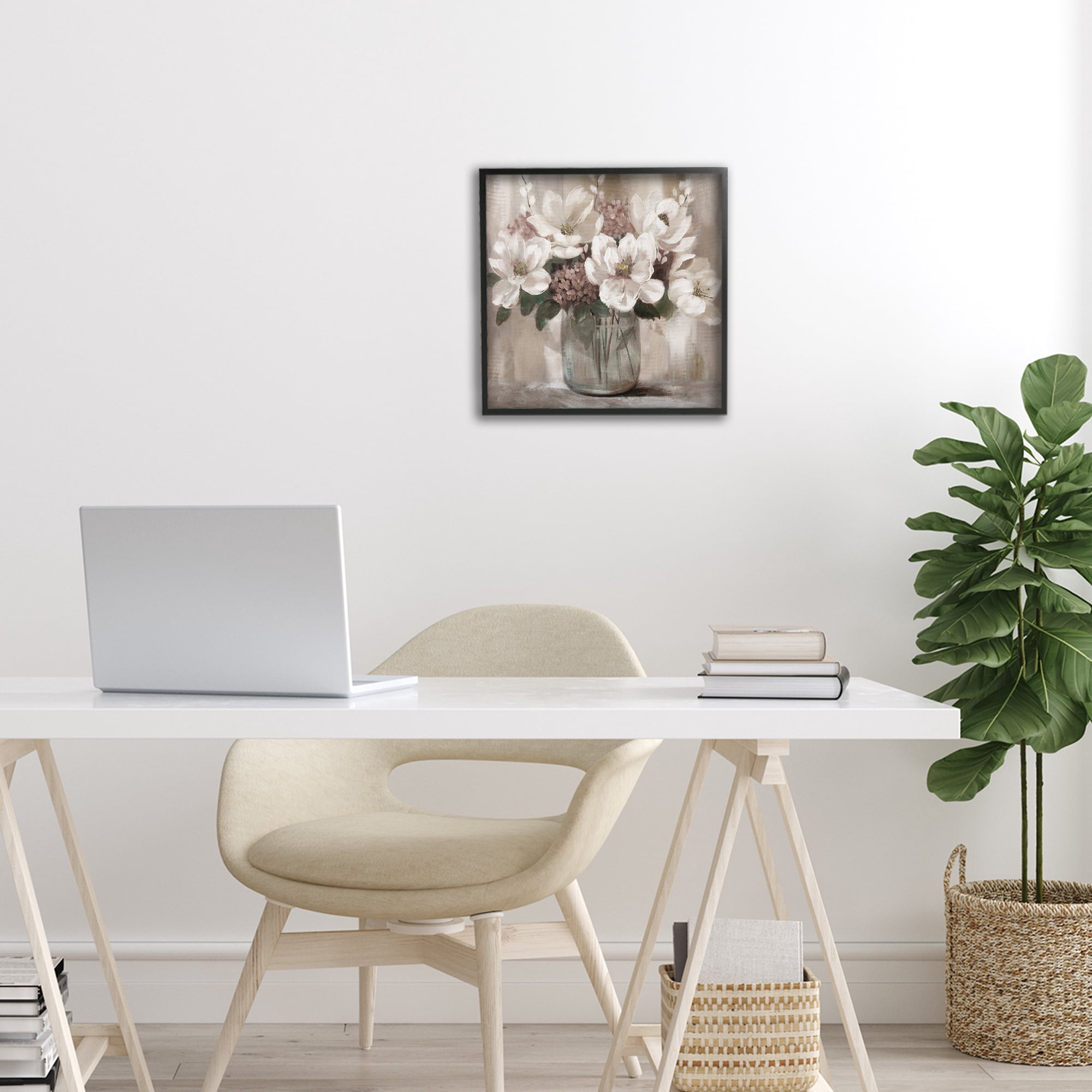 Stupell Industries Ivory Magnolias Vase Black Framed Giclee Art, design by Nan