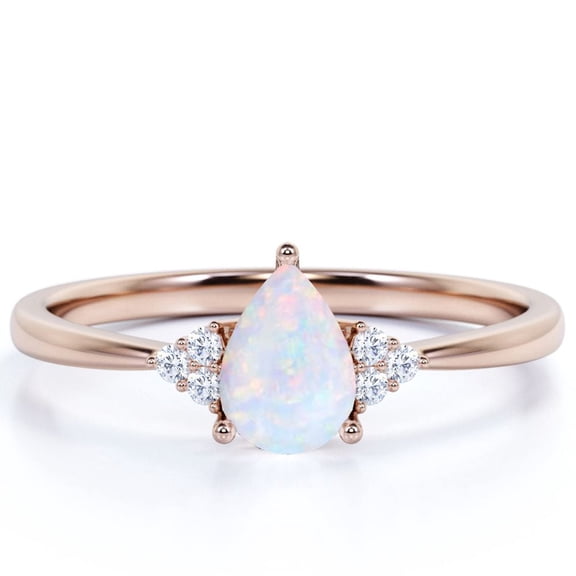 JeenMata 1.75 ct Teardrop Real Opal and Moissanite Tapered Engagement Ring in 18K Rose Gold over Silver