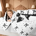 thumbnail image 4 of meiyoeat Black Ribbon Bowknot 7-Piece King Bedding For Girls,Lovely Bowtie Alphabet Print K King Bed In A Bag For Kids,Black Reversible, 4 of 7