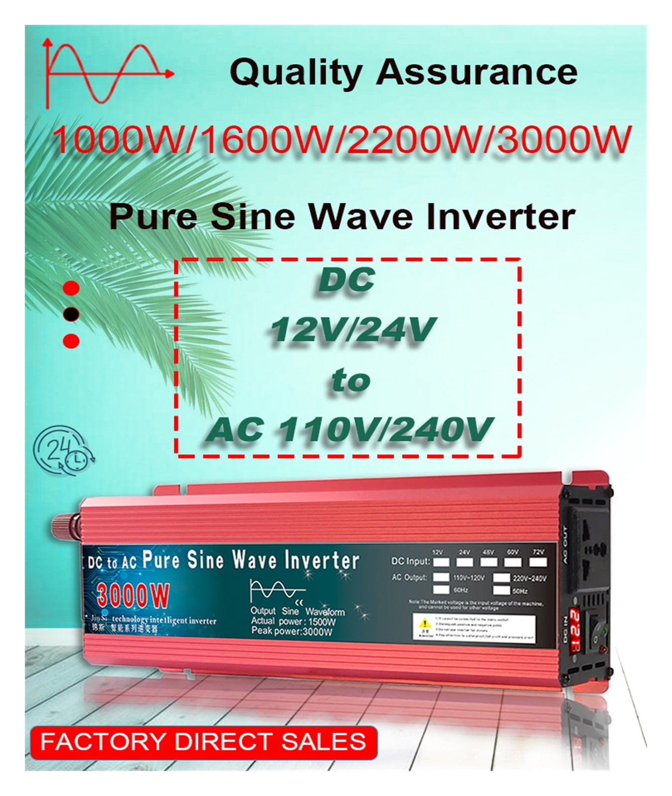 Pure Sine Wave Inverter 12V 24V 220 110 1000W 1600W 2000W 3000W Power Converter Solar 12V To 220 Inverter Transformer LED ,High Conversion Efficiency