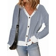 thumbnail image 1 of Cardigans Décontractés pour Femmes à devant Ouvert, Manches Longues, Tricot Épais, Rayés, Chandails, Manteaux, Bleu, TG, 1 of 8