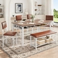 thumbnail image 2 of PAPROOS Dining Table Set for 6, 6 Piece Dining Room Set with Wooden Table Top, PU Leather Upholstery Chairs and Bench, Modern Dinette Sets for Big Family, Kitchen Table and Chairs Set, Rustic Brown, 2 of 12