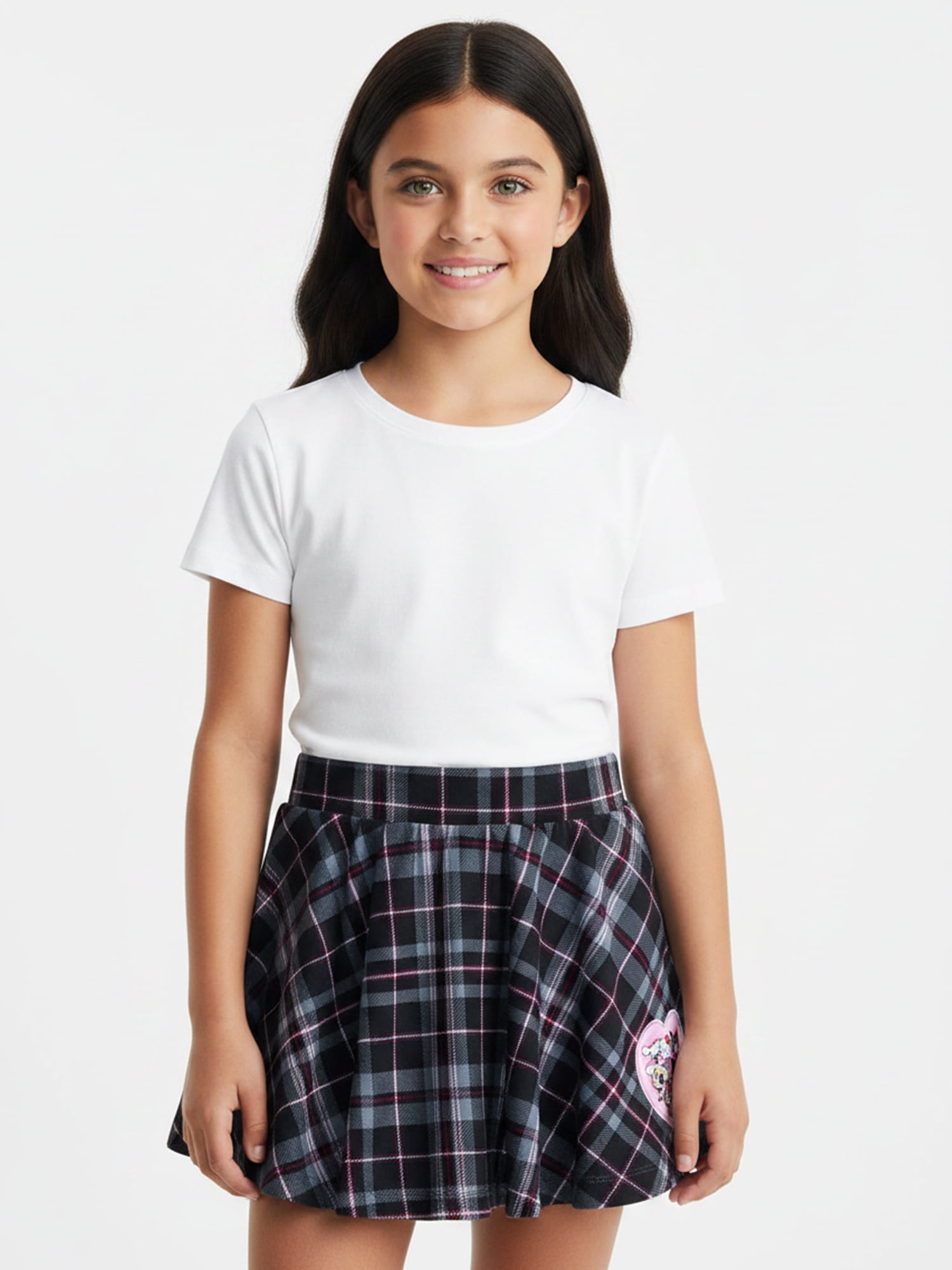 The Powerpuff Girls x Hello Kitty and Friends Girl’s Flared Plaid Skirt with Embroidered Applique, Sizes 4-16