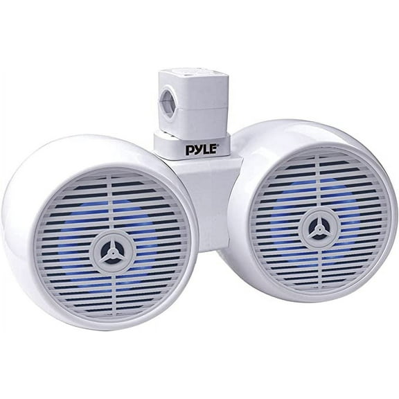 Pyle Dual Bluetooth Off-Road Speakers - 6.5” 200W 2-Way Marine Waterproof Wakeboard Tower Sound System w/LED Light, Full Range Outdoor Stereo Speaker for Car ATV Jeep Boat, Includes Brackets (White)