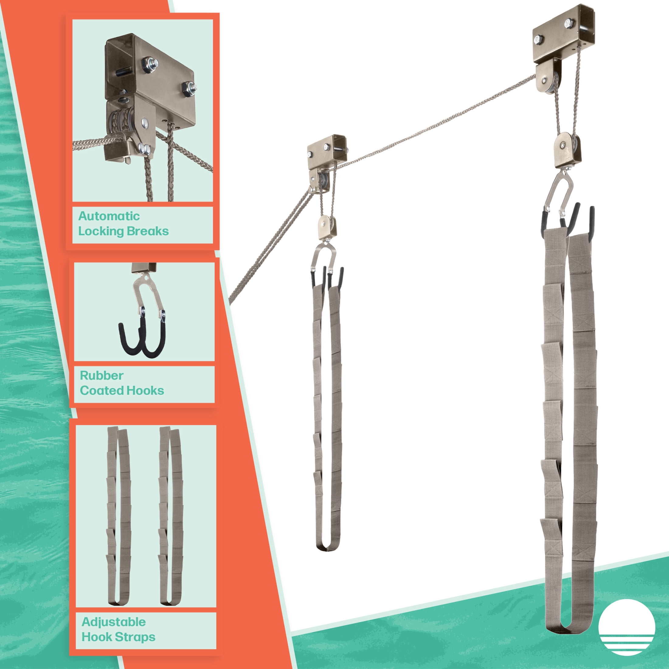 Rad Sportz Overhead Kayak Hoist with 125lb Capacity for 12ft Ceilings, Gray