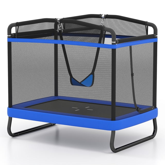 Patiojoy Trampoline Rectangulaire pour Enfants 6 x 4 Pi Intérieur Extérieur Trampoline Récréatif avec Balançoire Bleu