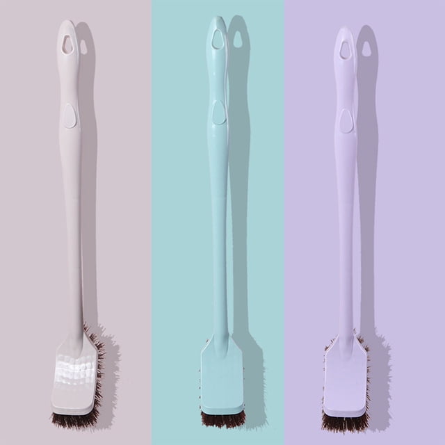 Cepillo de limpieza de suelos de mango largo | Limpiador de inodoro, baño y cocina | Cerdas modernas de PVC, secado rápido, diseño compacto | Limpiador Multiusos de 19" Marrón/Azul/Morado