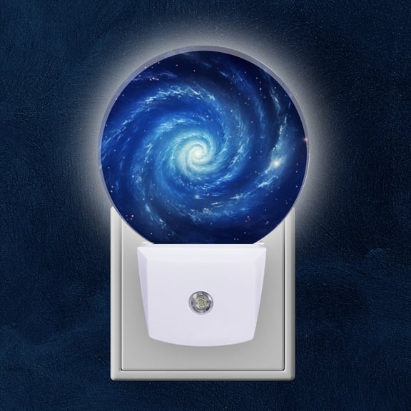 Round LED Night Lights Lamp with Dusk to Dawn Sensor, Spiral Galaxy In Deep Blue Night Light Plug Into Wall for Kids Room, Bedroom, Bathroom, Kitchen, Hallway
