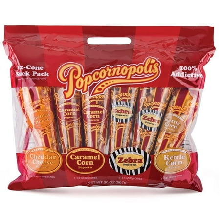 Popcornopolis Popcorn 12 Cone Snack Pack (Gift cone) ( BEST BY 02/16/2024)