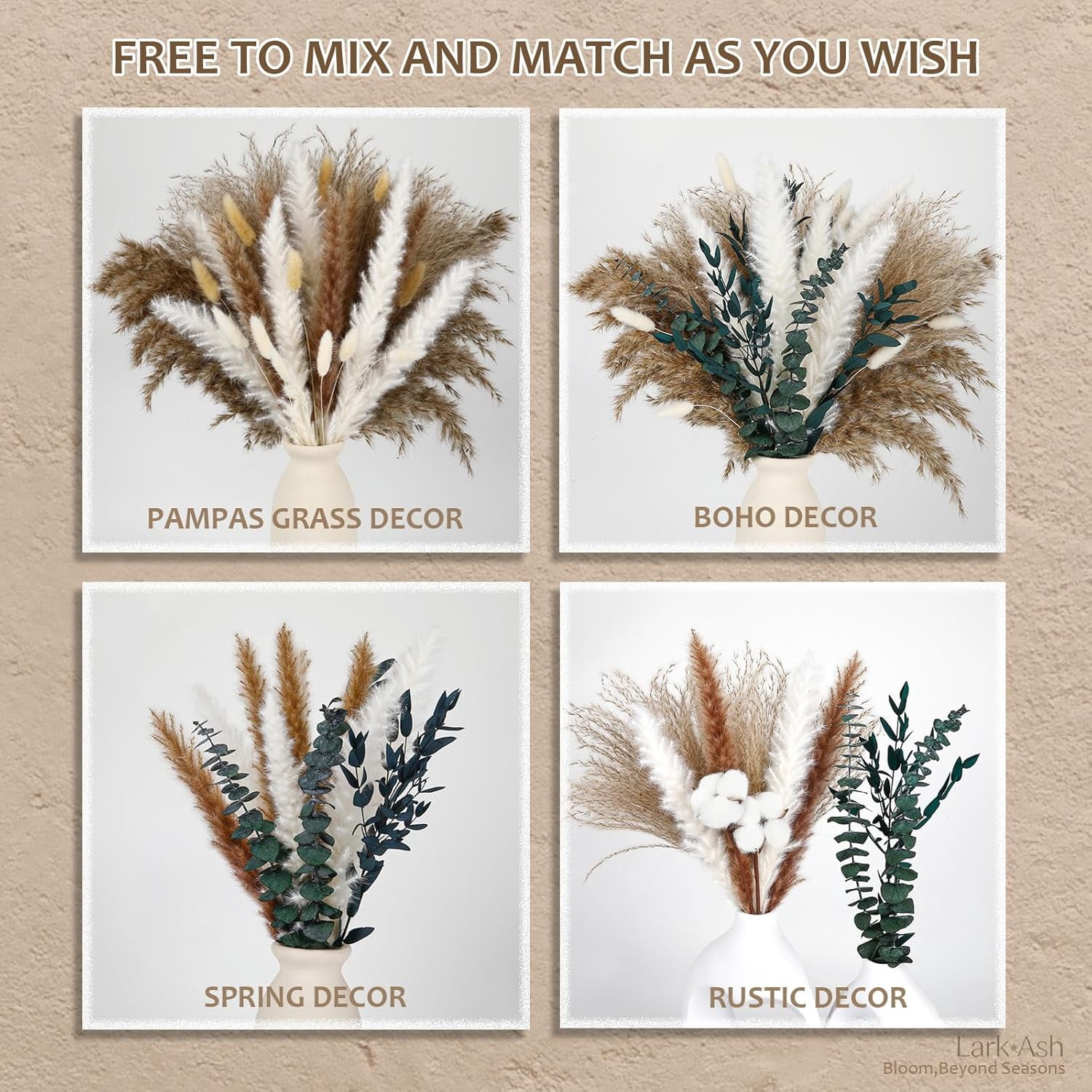 Natural Dried Flower Bouquet – Pampas Grass, Cotton Stems, Bunny Tails Eucalyptus and Lavender for Western Boho Decor Rustic Flowers Your Bohemian Home, Bedroom, Wedding Table Décor