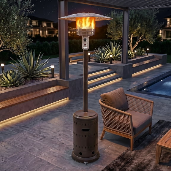 Nuu Garden Outdoor Propane Gas Patio Heater with Wheels, ETL Certified Patio Heater 304 Stainless Steel Burner, Propane Gas Standing Heater for Backyard, Garden, Porch, Brown