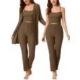 thumbnail image 1 of Pijama de punto para mujer Ropa de dormir casual Pantalones Shrug Cardigan 3ps Lounge Set Small Brown, 1 of 4