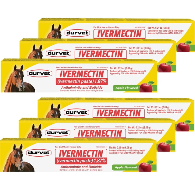 Pasta desparasitante de ivermectina, 6,08 g, 1,87% con sabor a manzana, 6 unidades