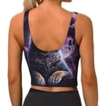 thumbnail image 3 of Lsque Purple Moon Cat Printed Women'S Sports Bra, Compression, Moisture Wicking, High-Impact Sports Bra For Women,Supportive sports bra-XX-Large, 3 of 9