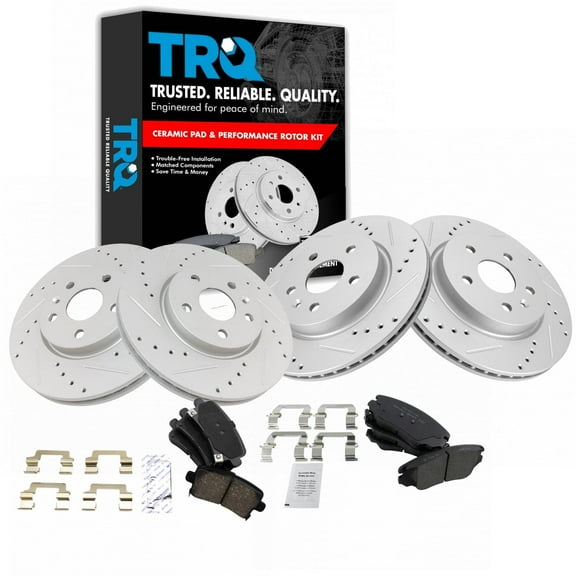 TRQ Front & Rear Ceramic Pads & Performance Brake Rotor Kit Fits Select Buick Chevy Saab