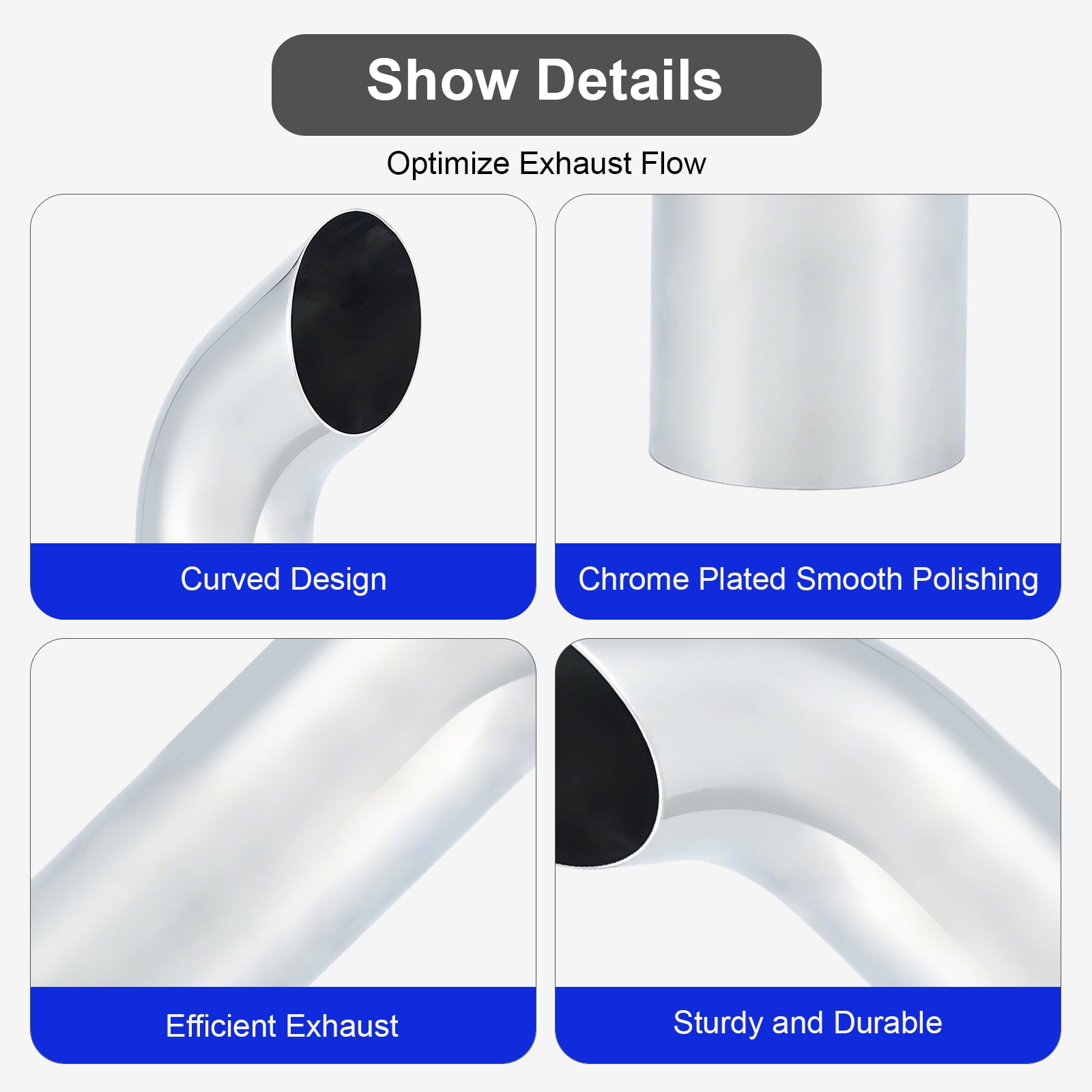 Exhaust Stack Pipe Curved Truck Pipe Heavy-Duty Steel Chrome, 5" OD x 18" Long Exhaust Pipe Truck Pipe