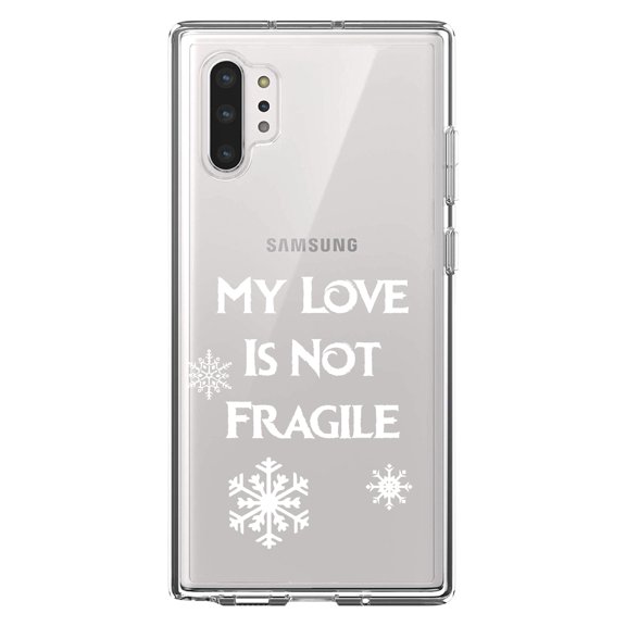 DistinctInk Clear Shockproof Hybrid Case for Galaxy Note 10 PLUS (6.8" Screen) - TPU Bumper Acrylic Back Tempered Glass Screen Protector - My Love Is Not Fragile - Snow Flakes