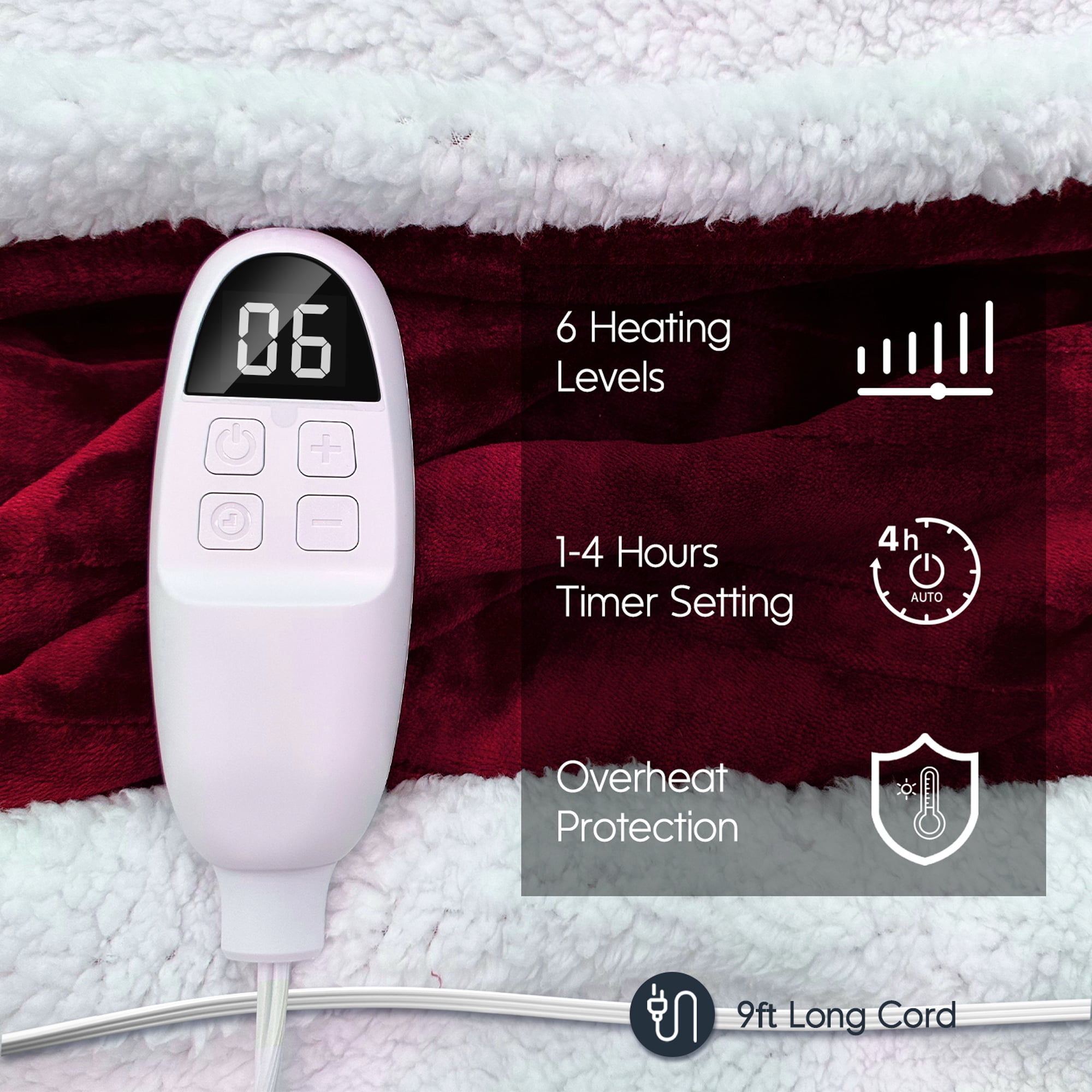 Sumkea 2-in-1 Heated Blanket, Double Controller, Detachable to Two Blanket, Red Velvet