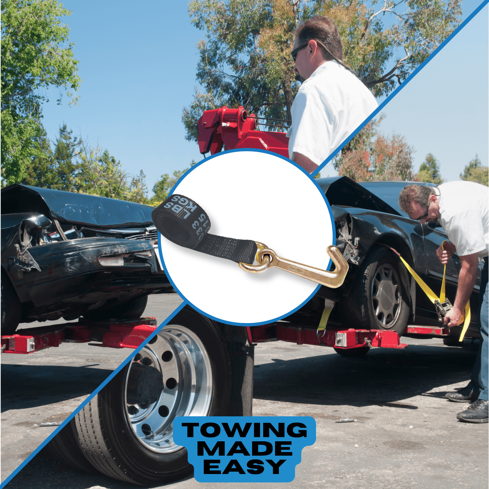 6 Pack Heavy Duty G70 2" x 10' Mini J Hook Towing Strap for Trailer Wrecker