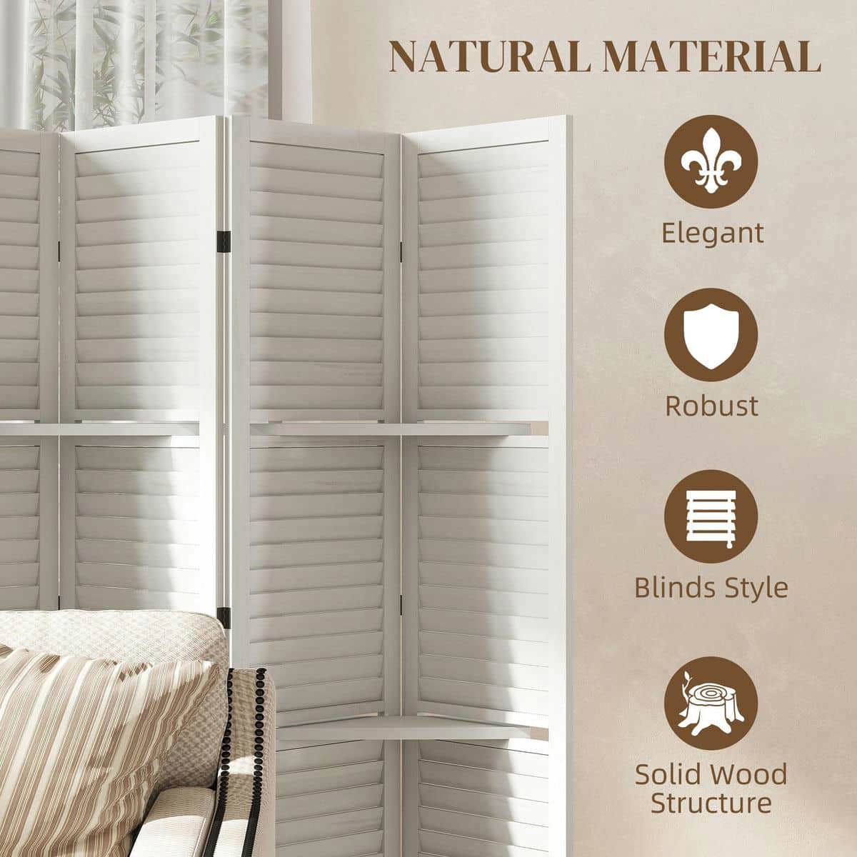 Spaco 6 Panel 67" Tall Wood Privacy Screen, Room Divider with 3 Shelves and Folding Storage, Privacy Screen for Indoor as Living Room, Bedroom, White